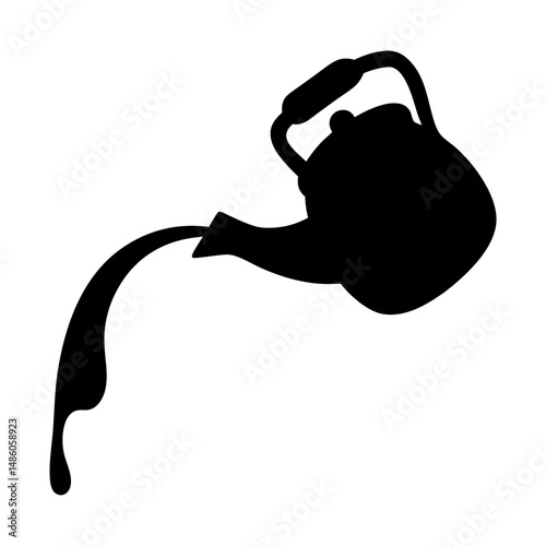 Black silhouette of a teapot pouring liquid, simple and elegant design