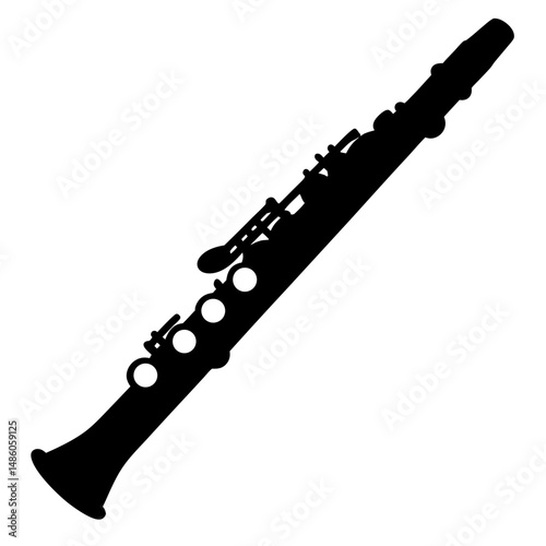 Elegant black silhouette illustration of a clarinet, an orchestral wind instrument