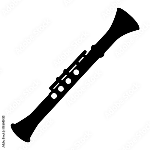A Simple Black Silhouette Illustration of a Clarinet Musical Instrument