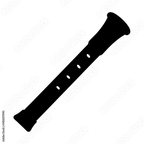 Silhouette of a wooden recorder, musical instrument for children's education