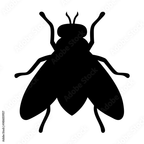 Simple black silhouette of a fly against a white background creating contrast