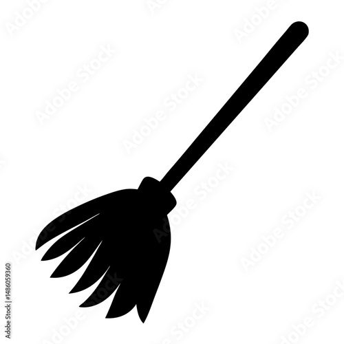 Black silhouette of a witches broom isolated on a white background