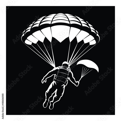 High Contrast Silhouette of Person Parachuting