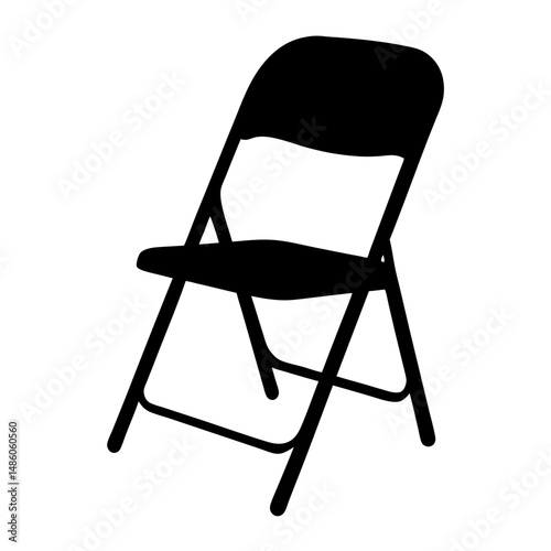 Silhouette of a simple black folding chair on a white background