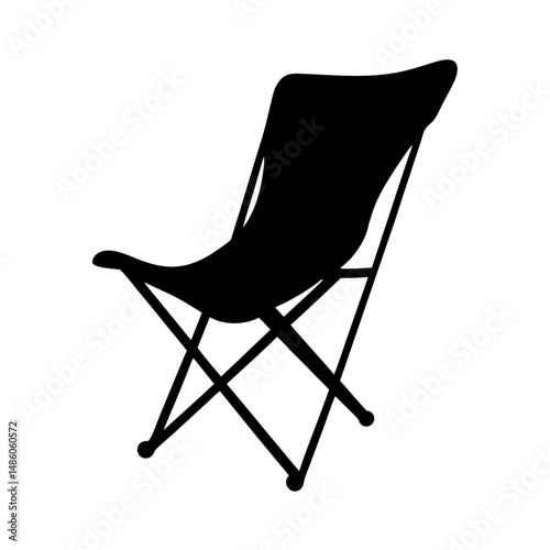 Black silhouette of a foldable camping or butterfly chair on white