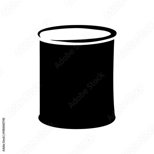 Silhouette of a black food tin can on a white background