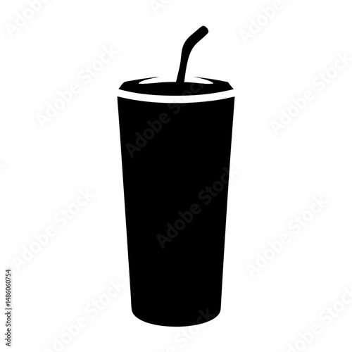 Simple Black and White Beverage Cup with Straw Illustration
