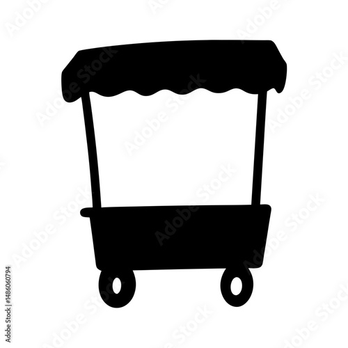 Black Silhouette of a Vintage Cart on Wheels for Market Sales