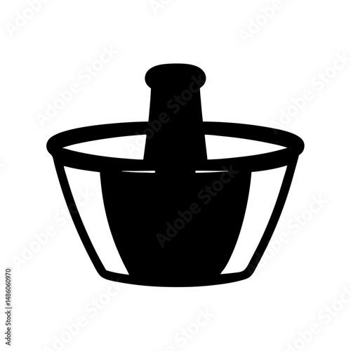 Black silhouette of mortar and pestle tools for grinding substances