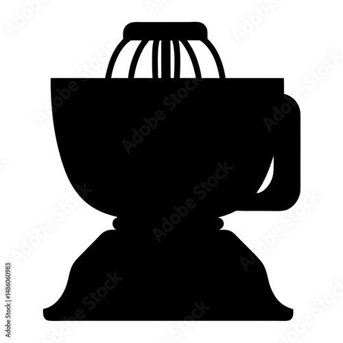 Black silhouette of a manual citrus juicer showing its functional parts