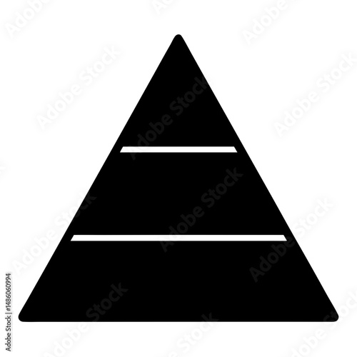 Black triangular pyramid divided into sections with white horizontal lines abstract