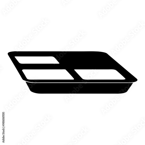 Black and white illustration of a three compartment food tray design
