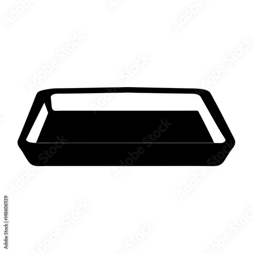Monochrome illustration of a rectangular tray with slightly rounded corners and raised edges