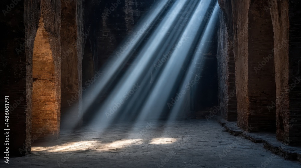 Fototapeta premium Mysterious beam of light illuminating the ancient temple ruins in bagan, myanmar creating an enchanting atmosphere