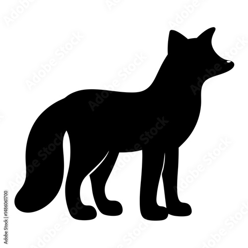 Black silhouette of a fox standing gracefully on a white background