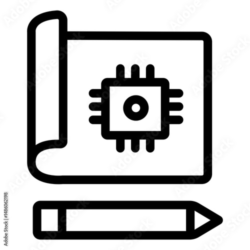 Drawn computer chip stroke icon computer chip