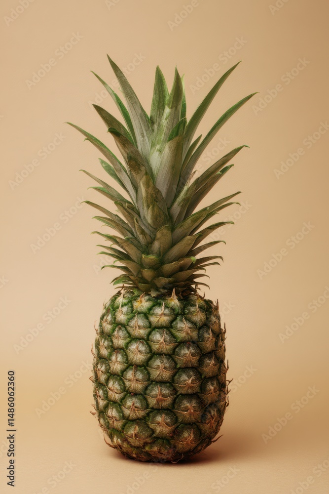 Fresh Pineapple with Sharp Leaves on Warm Beige Studio Background Fresh Pineapple with Sharp Leaves on Warm Beige Studio Background