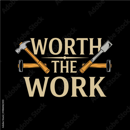Worth the Work: A meticulously crafted logo featuring a hammer and a wrench, embodies the value of effort and skilled craftsmanship against a dark backdrop.