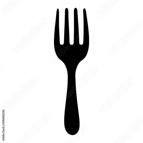 Minimalist black fork illustration on a white background, kitchen utensil