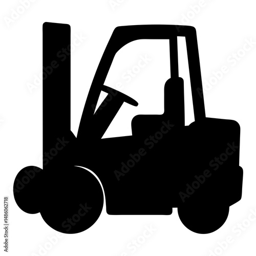 Stylized black forklift vehicle symbol showcasing industrial equipment and warehousing