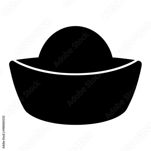 Silhouette image of a black pudding in a bowl on a white background