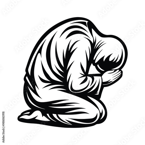 Contoured Kneeling Figure with Head in Hands Isolated White Background