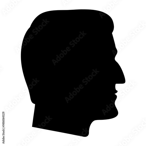 Black silhouette of a male head in profile against a white background