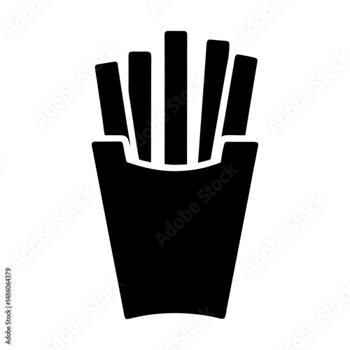 Black silhouette of french fries in carton, classic fast food icon