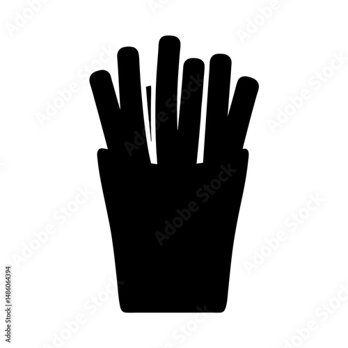 Stylized silhouette of french fries in a takeout container on white