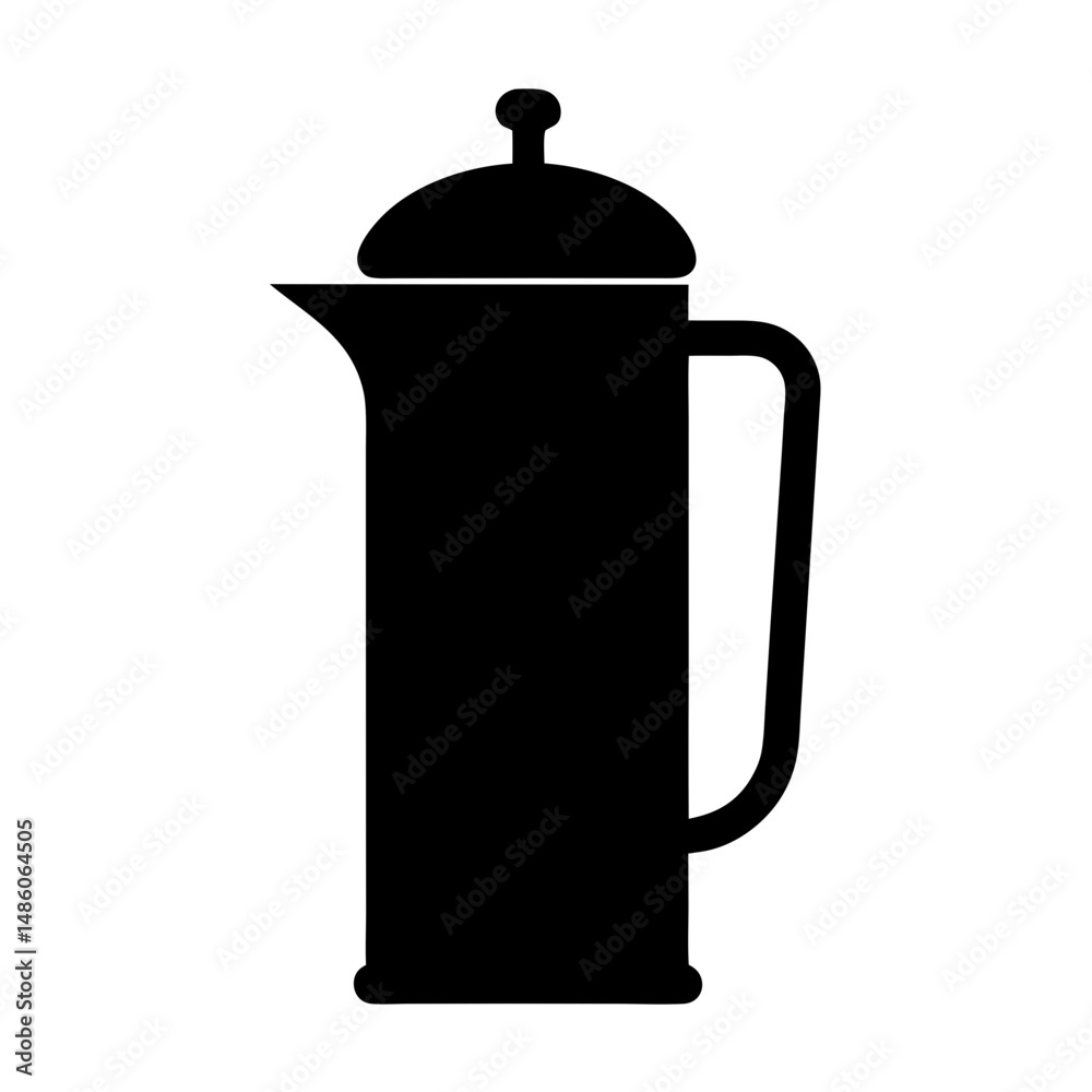 Obraz premium Simple black silhouette illustration of a French press coffee maker and plunger