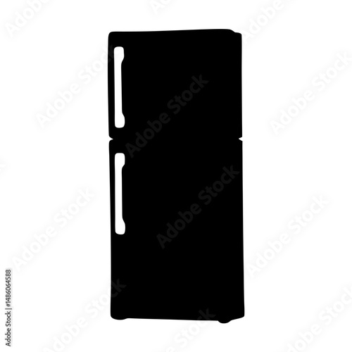 Monochrome refrigerator silhouette with top freezer offers a minimalist appliance aesthetic.