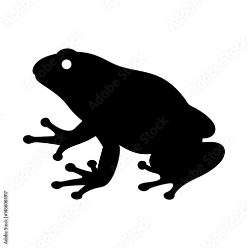 Silhouette of a black frog with detailed legs and a visible eye
