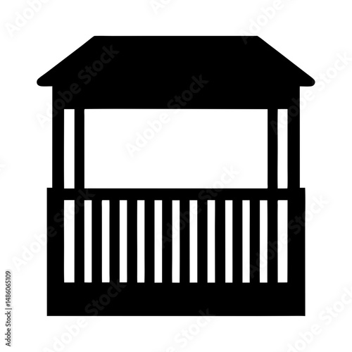 Simple Black and White Gazebo Structure Illustration with Roof and Railings
