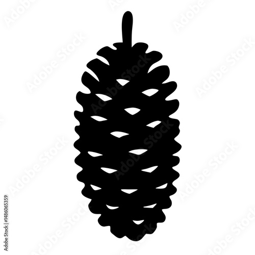 Monochrome silhouette of pinecone showcasing the detailed structure of the scales