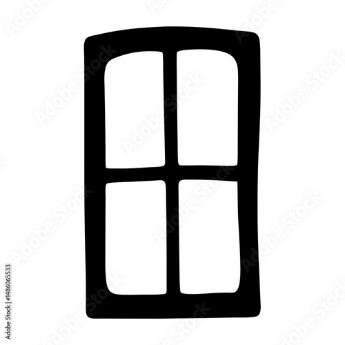 Stylized window frame with four panes in simple black and white drawing