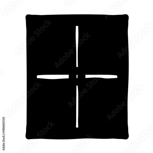 Stylized Japanese Kimono Mon, Black Square with White Stylized Cross Design