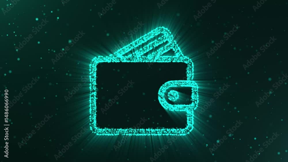A shimmering, digital wallet shines brightly, representing online finance and financial transactions.