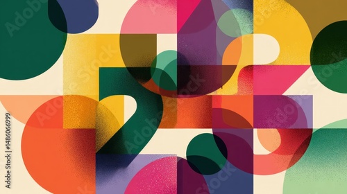 Abstract geometric art with overlapping colorful shapes and numbers
