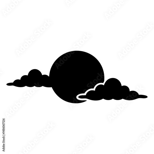Dramatic moon and clouds silhouette against a stark white background creating contrast