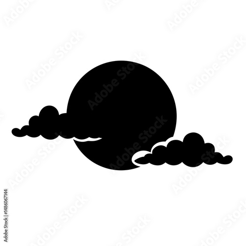 Silhouette of the moon obscured by clouds at night in darkness