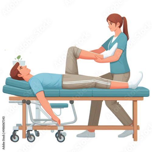 A Physical Therapist Assisting Patient With Leg Raise illustration 