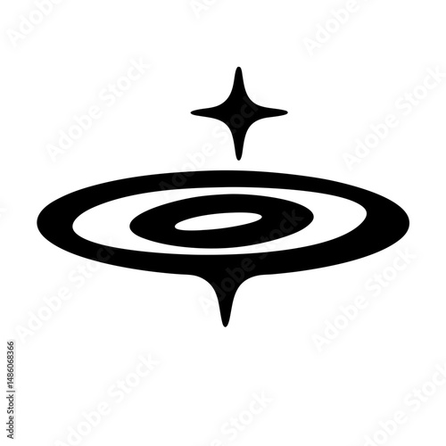 Cosmic eye with four pointed star and center opening in black ink