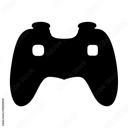 Simple Black Silhouette of a Video Game Controller on White Background