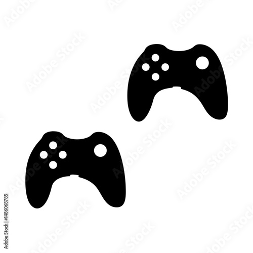 Two simple modern black game controller silhouettes on a white background