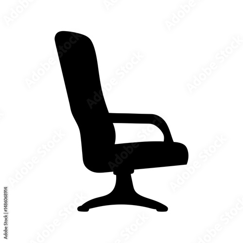 A black silhouette of an office chair with armrests and swivel base