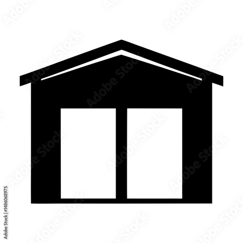 Simple black silhouette of a barn or storage building with gabled roof