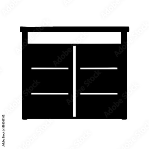 Simple minimalist black cabinet or drawer with two shelves illustration