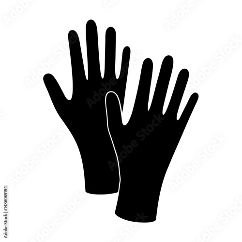 A Pair of Simple Protective Gloves in Black Silhouette on White Background