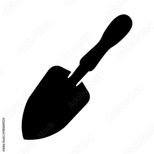 Black silhouette of a hand trowel, a common gardening tool with handle