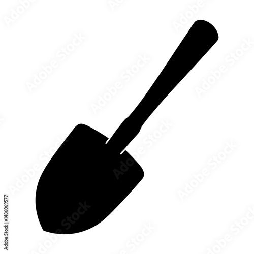 Black silhouette of a gardening shovel on a white background illustration